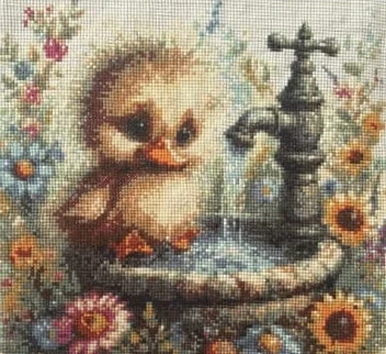 Duckling, cross-stitch, made by Ioana