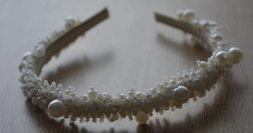 Beaded pearl headband, made by Ioana